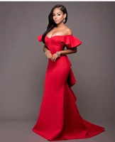 2022 gorgeous red mermaid bridesmaids dresses off the shoulder backless long maid of honor satin wedding party dress for women