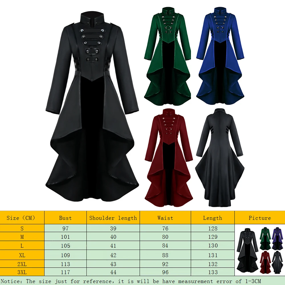 

Halloween Women Medieval Gothic Witch Vampire Cosplay Costume Tuxedo Jacket Steampunk Vintage Irregular Tailcoat Dress for Woman