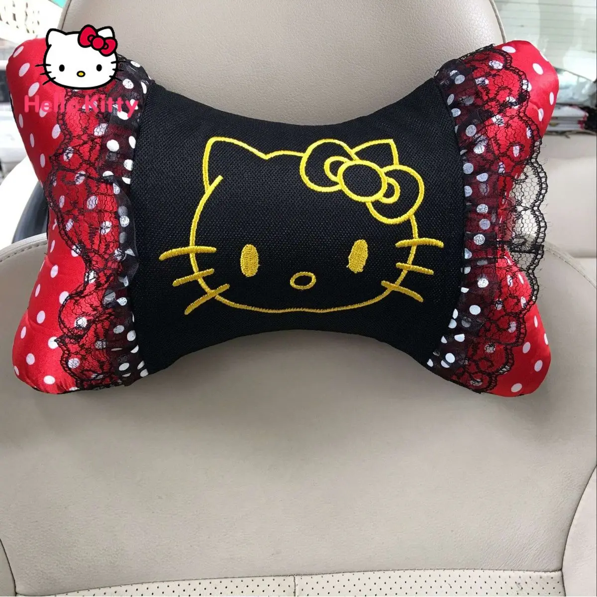 

Hello Kitty Leopard Print Lace Car Pillow Neck Pillow Car Interior Cute Cartoon Car Headrest Simple