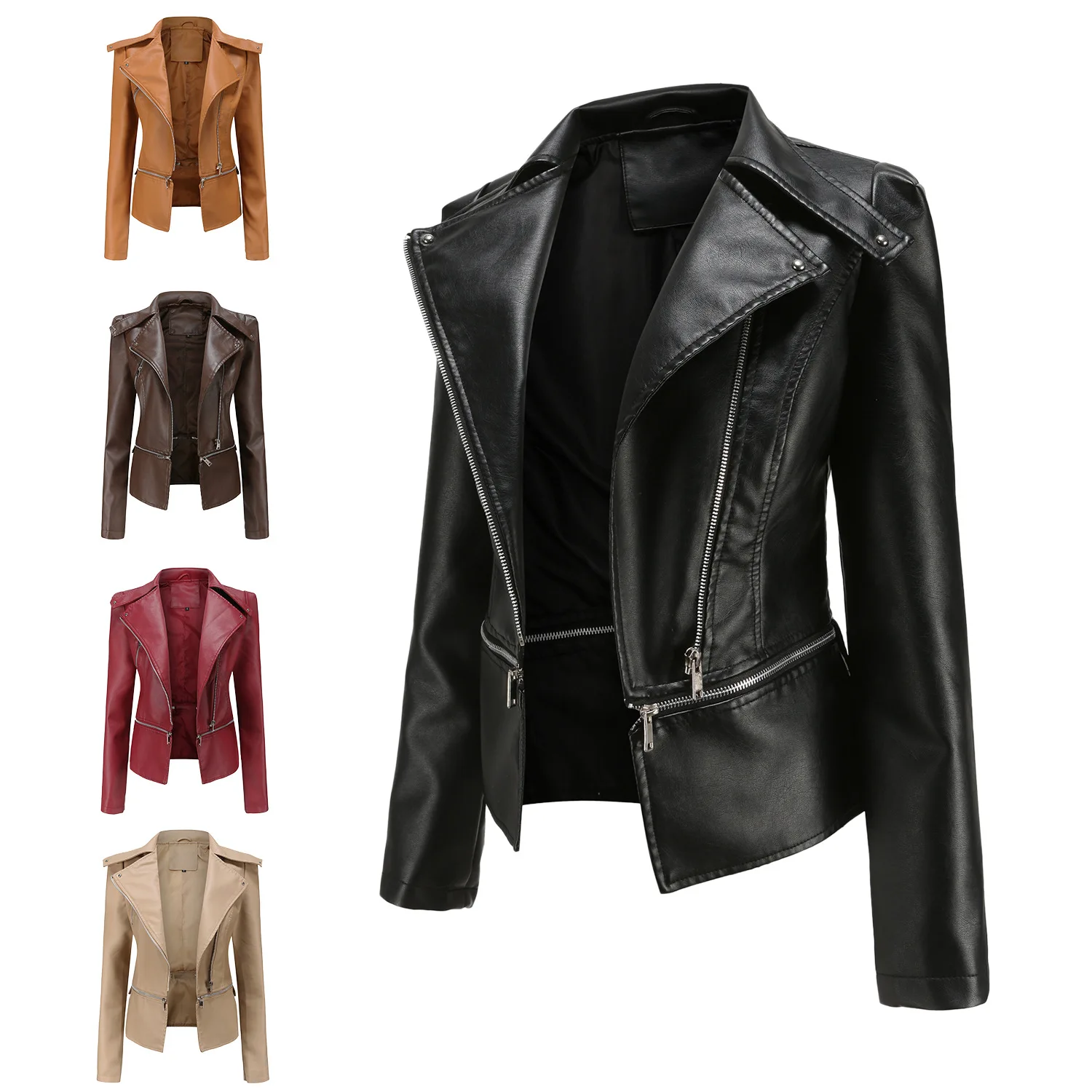 Women's New Leather Clothes Women's Hem Detachable Spring and Autumn Coat Women's Fashion Casual Jacket 2021 Sleeve Style Collar