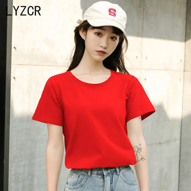 LYZCR летняя хлопковая Для женщин футболка Топы 3XL свободная Femme с круглым вырезом