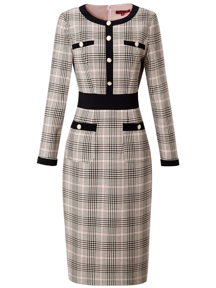 Женское офисное платье с длинным рукавом винтажное вечернее размера плюс в