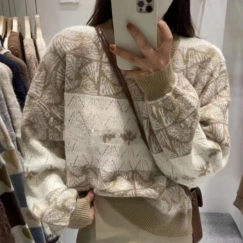 

2022 Basic O-neck Women Sweaters Autumn Winter Print Flower Tops Slim Women Pullover Knitted Sweater Jumper Soft Warm Pull