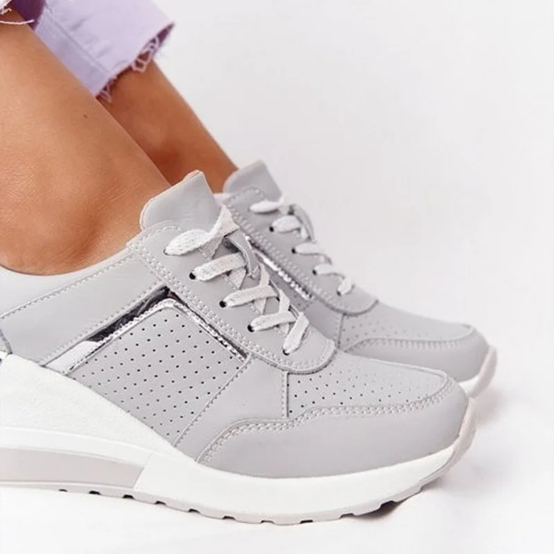 

2021 Women Sneakers Lace-Up Wedge Sports Shoes Women's Vulcanized Shoes Casual Platform Ladies Sneakers Comfy Females Flat