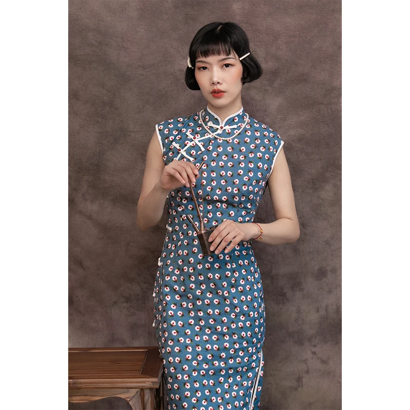 

top ulara old Shanghai old laws of the republic of China fully open half sleeve cotton cheongsam restoring ancient ways