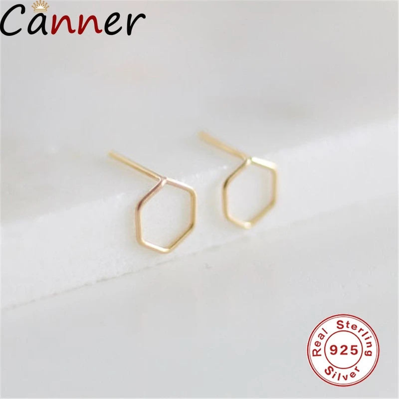 Новые модные 925 пробы серебряные геометрические шестигранные серьги гвоздики