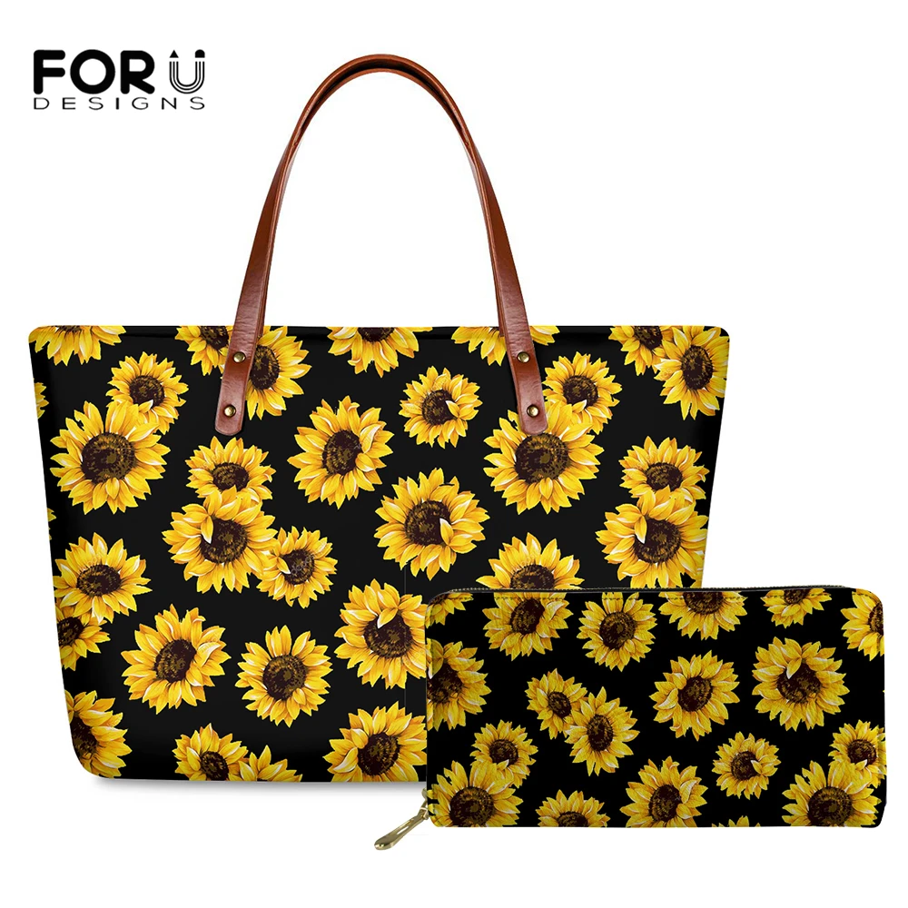 

Комплект женских сумок с принтом подсолнуха, из экокожи
