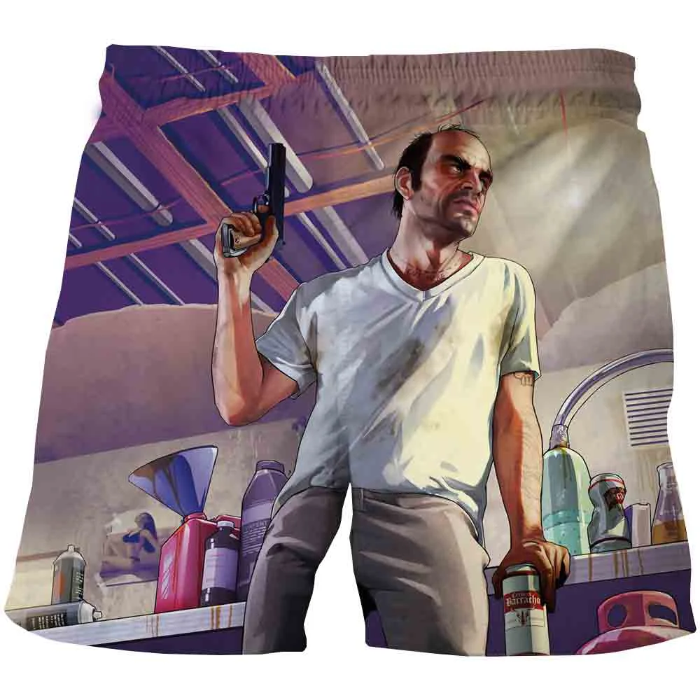 

Fashion hot Mens clothing 2021 New Male Casual 3D Printed GTA 5 game Beach Shorts black Board Shorts Quick Dry Shorts Funny