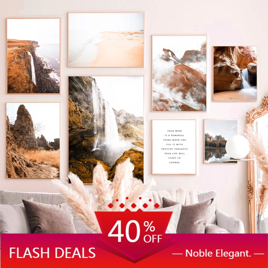 Рождественская Картина на холсте гор водопад пляж озеро цитаты настенное