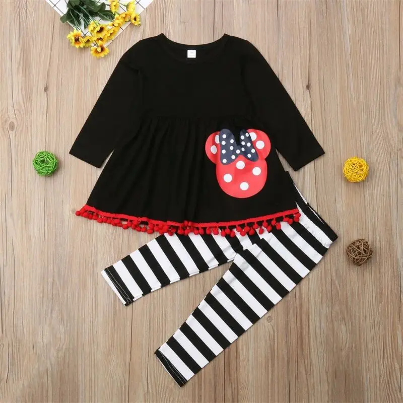 Cartoon Toddler Kids Baby Girls Autumn Clothes Long Sleeve T-shirt Tops Dress+Strap Pants Leggings Tousers 2PCS Outfits Set 2-7T | Детская