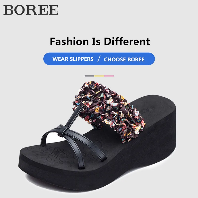 Женские шлепанцы для дома и улицы Boree летние сандалии на платформе сланцы