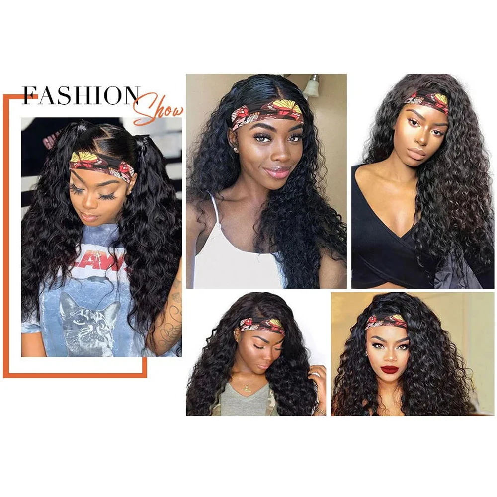 

Curly Headband Human Hair Wig For Women Remy Brazilian Kinky Curly Full Machine Made Wig 150% Human Hair Wigs With Headband
