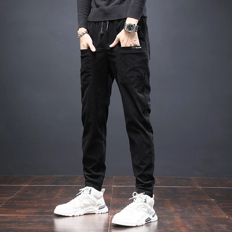

Брюки мужские вельветовые, повседневные спортивные штаны-карандаш, уличные шаровары с карманами, модная однотонная одежда