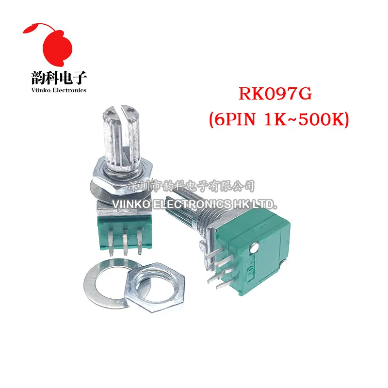 5pcs RK097G 1K 5K 10K 20K 50K 100K 500K B1K B5K B10K B100K with a switch audio 6pin shaft 15mm amplifier sealing potentiometer