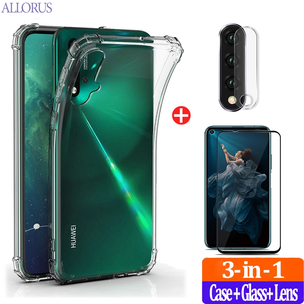 

Transparent Bumper Case Huawei Nova 7 SE 5t Case+Glass+Camera,Soft Silicone Cover Honor 20 Pro Lite Nova7 5 t Shockproof Case