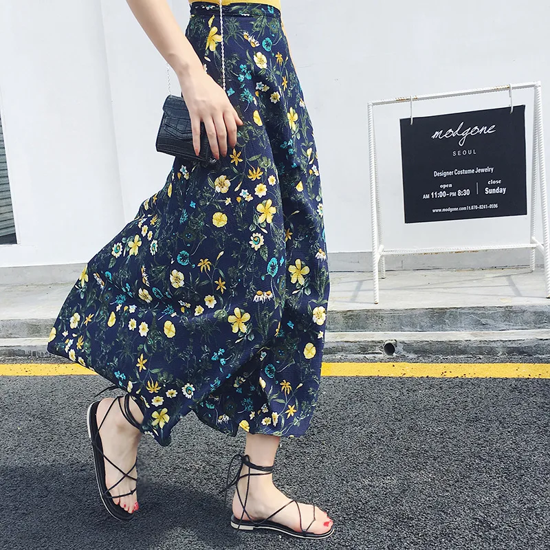 

SISHION Women Summer Beach Skirt WF0247 Multitasks High Waist Long Floral Print Chiffon Bohemian Maxi Wrap Skirts