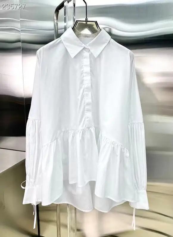 

High-Quality Sicily Fashion Runway Women's Shirt Retro Long Sleeves Ruffles Elegant White Blouse For Autumn 2021 ladies Top