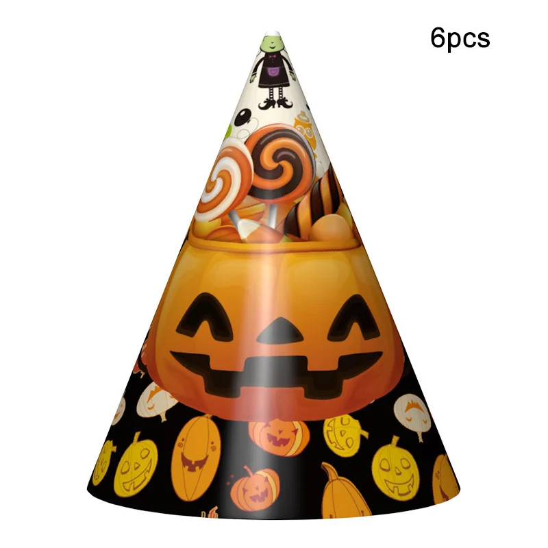 cap-6pcs Halloween Candy Pumpkin Head Theme Creative Party Package Decoration Party Supplies Party Disposable Tableware Cup Plate - Цвет: cap-6pcs