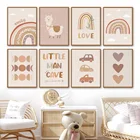 Мультфильм Бохо Альпака Луна Радужное сердце машинное Искусство Холст Картина скандинавские постеры и принты настенные картины декор для детской комнаты