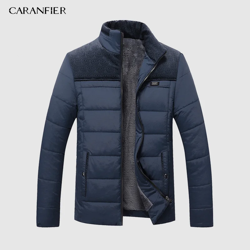 CARANFIER теплая толстая зимняя куртка мужская одежда Повседневная стоячий воротник высокое качество модное Брендовое зимнее пальто Мужская парка верхняя одежда - Цвет: 88 Dark Blue