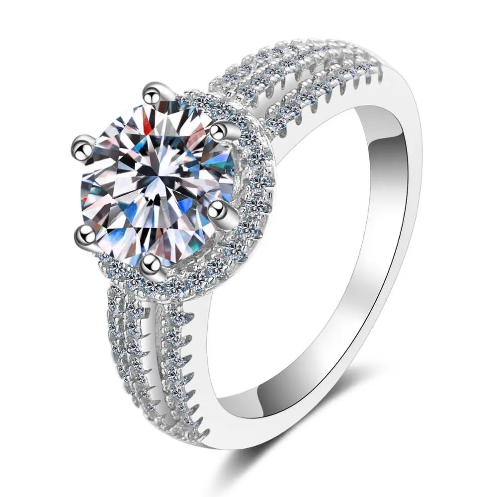 

ANZIW 925 Sterling Silver Moissanite Diamond 2.0CT Luxury Halo Engagement Ring For Women Jewelry Gifts