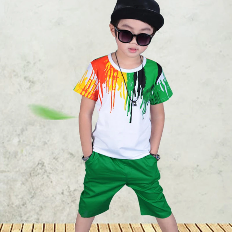 

2020 New Summer Boys Clothing Set Korean Hip-hop Polychromatic T-Shirt + Pants 2Pcs Suit Kindergarten Performance Kids Clothes