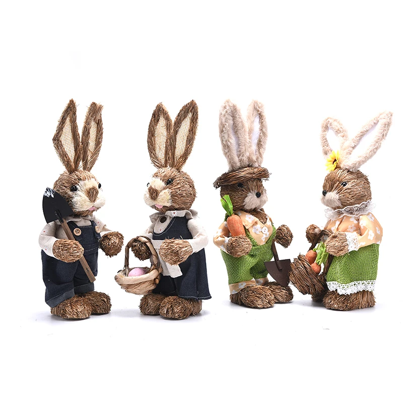 

2Pcs Artificial Straw Bunny Standing Rabbit with Carrot Home Garden Decoration Easter Theme Party Supplies Home Garden Ornament