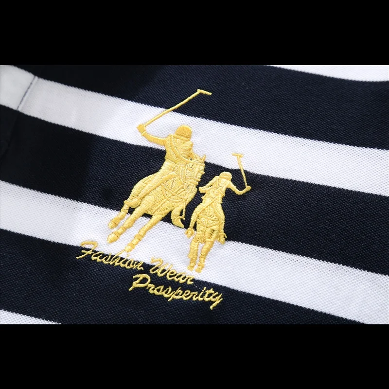 

Summer men's Polo Shirt Men double horse Embroidery Business Casual Polos Homme Short Sleeve Striped hombre social Polo Shirts