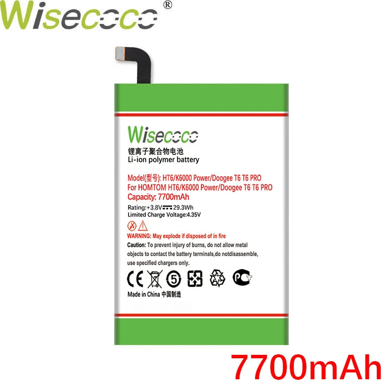 Аккумулятор Wisecoco 7700 мА · ч Для DOOGEE T6 T 6 PRO / HOMTOM HT6 Oukitel K6000 Ulefone | Мобильные телефоны и
