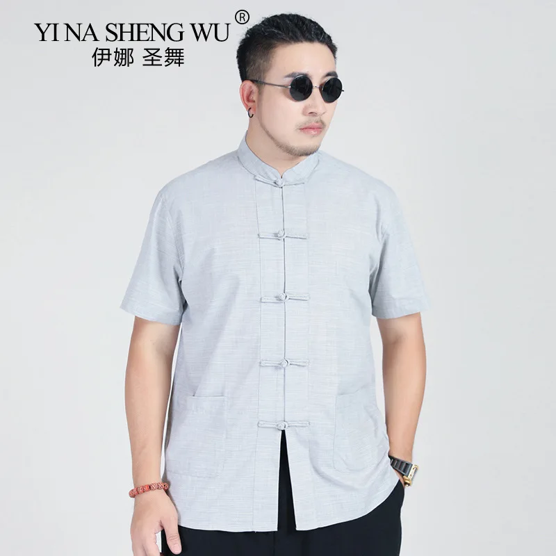 

Японские Кимоно размера плюс Мужская стильное джинсовое платье с коротким рукавом в стиле кэжуал рубашка в китайском стиле Стиль Тан костюм свободного покроя традиционный кунг фу форма