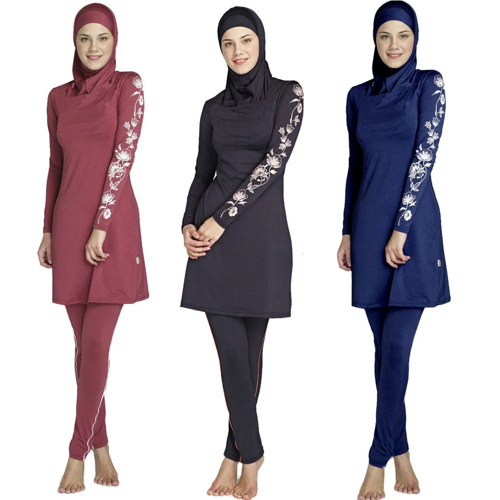 

Women Large Size Printed Floral Full Cover Muslim Swimwear Women Islamic Conservative Swimsuit Hijab Beachwear Bathing Sui