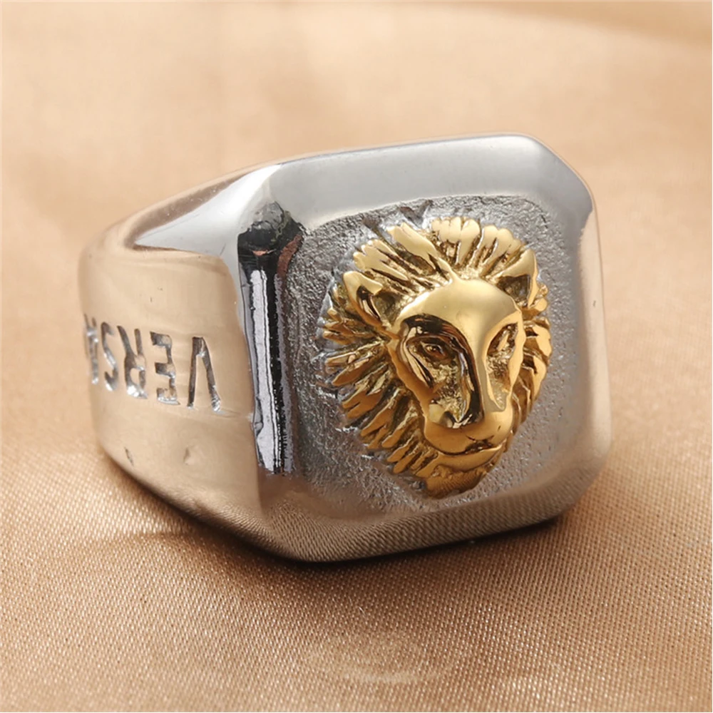 

Punk Vintage Lion Head Ring Unique Hip Hop Fashion Stainless Steel Biker Mens Gold Ring Lion Animal Jewelry Gift Wholesale