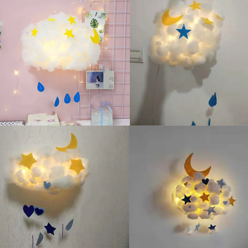 Лампа в форме облака хлопок подвесной сделай сам синий розовый желтый цвета