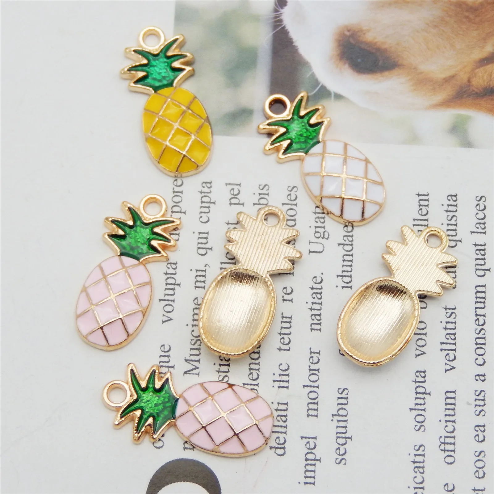 GraceAngie 6PCS Pineapple Fruit Style Pink Necklace Enamel Pendant Handmade Yellow Jewelry Charms Bracelet White DIY Findings|jewelry charms|pendant