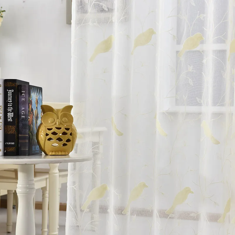 

Embroidered White Sheer Curtains for Living Room Bedroom Bird Tulle Curtain for Kitchen Voile Curtain Blind Panels Fabric
