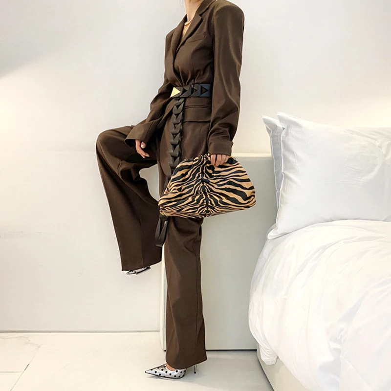 

fashion new arrival personality work style pant suits long blazer and loose pant vintage elegant high quality solid pant suits