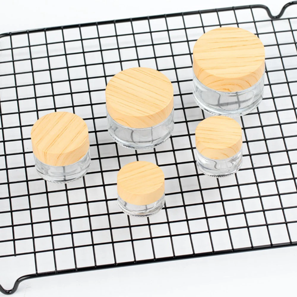 Матовая стеклянная банка для крема деревянная крышка зерна горшок косметический