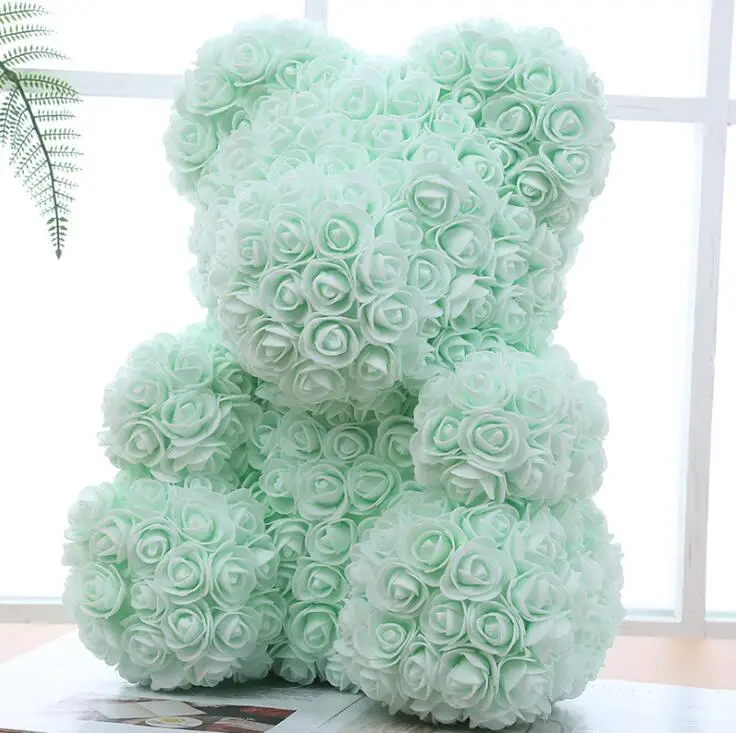 35cm LightGreen Искусственные цветы Роза медведь многоцветный пластик пена роза цветок плюшевый медведь День Святого Валентина подарок День Рождения Вечеринка весеннее украшение - Цвет: 35cm LightGreen