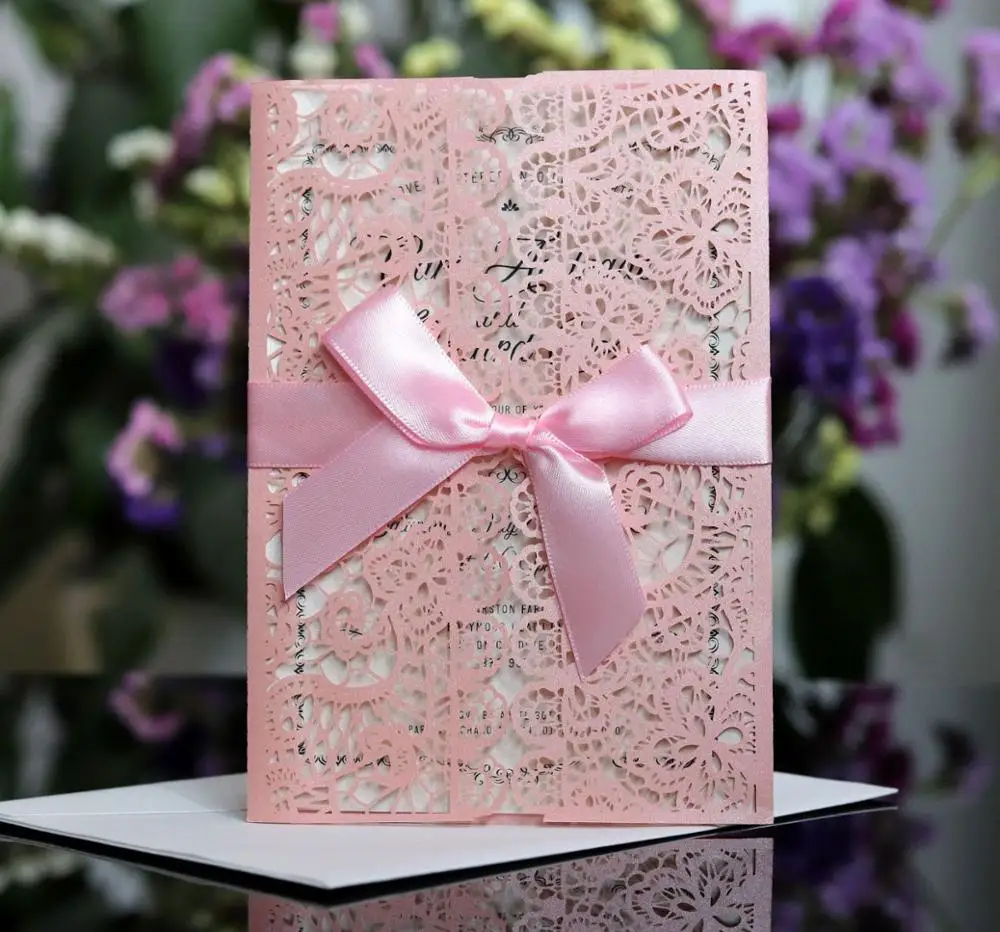 10 шт. элегантные роскошные цветочные лазерные свадебные бумажные с ленточным