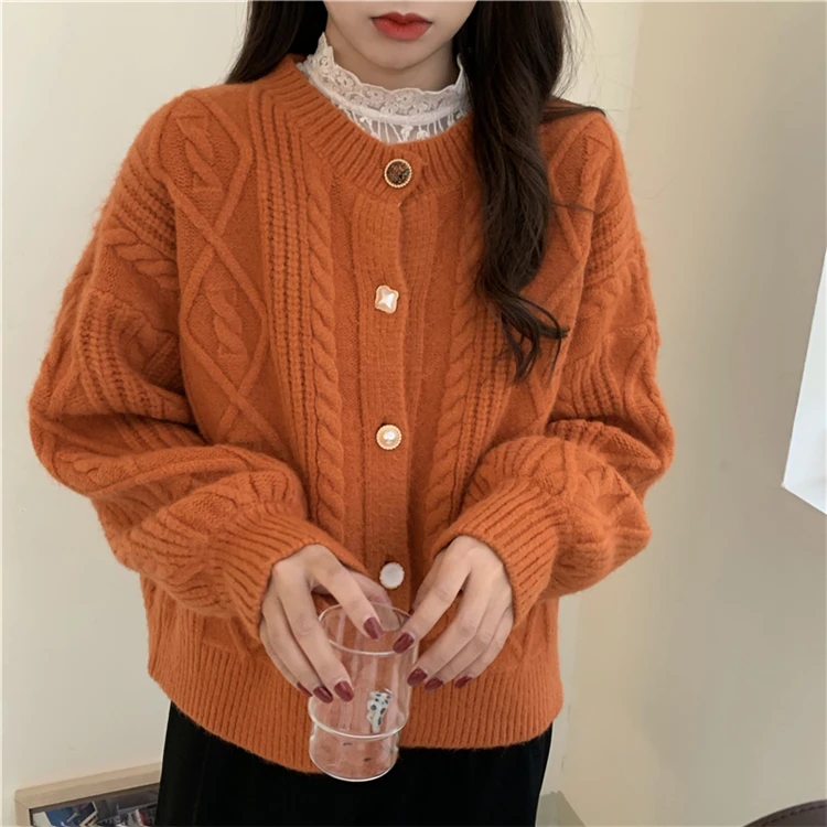 

Vintage Knitted Women Sweater Cardigan O-neck Long Sleeve Single Breasted Warm Sweaters Autumn Winter Casual Tops Knitwear