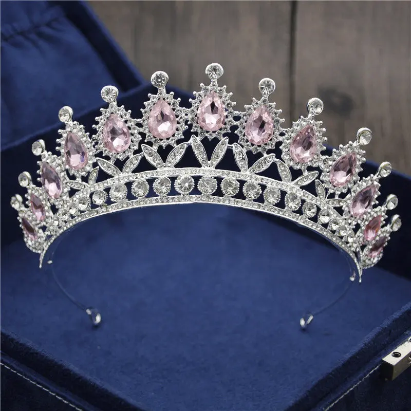 Silver Pink Барокко Винтаж Синий Кристалл невесты корона для женщин головной убор свадебные диадемы и короны свадебные украшения для волос аксессуары Корона Мода - Окраска металла: Silver Pink