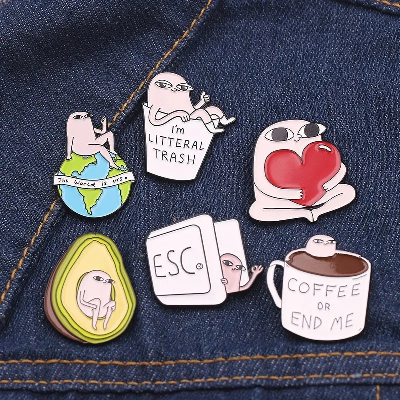 Esc розовый Mobs кофе чашки брошь эмалированный штифт значок булавки на