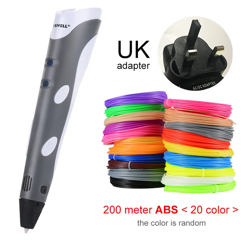 Grey UK-200m ABS Myriwell 3D печати Ручки 1,75 мм ABS Smart 3D ручка с нити для детей развивающая серия хобби игрушки - Цвет: Grey UK-200m ABS