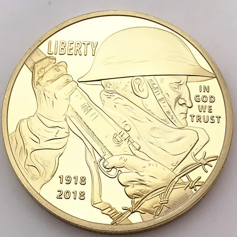 купить American World War I 100th Anniversary Gold-plated Commemorative Coin Flying Eagle Army Fan Gold Coin Sniper Coin Medal в интернет-магазине