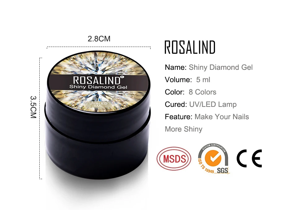 ROSALIND УФ-гель для ногтей неоновый Радужный Гибридный лак Платиновый 5 мл гель-краска набор для маникюра полуперманентный базовый гель лак