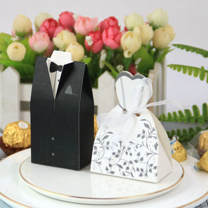20 шт./лот Жених и невеста платья Свадебная подарочная конфетная сумки коробочки