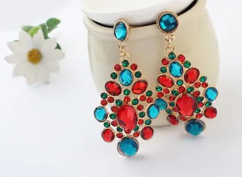 Роскошные Цветные Кристальные свадебные серьги для женщин античное золото