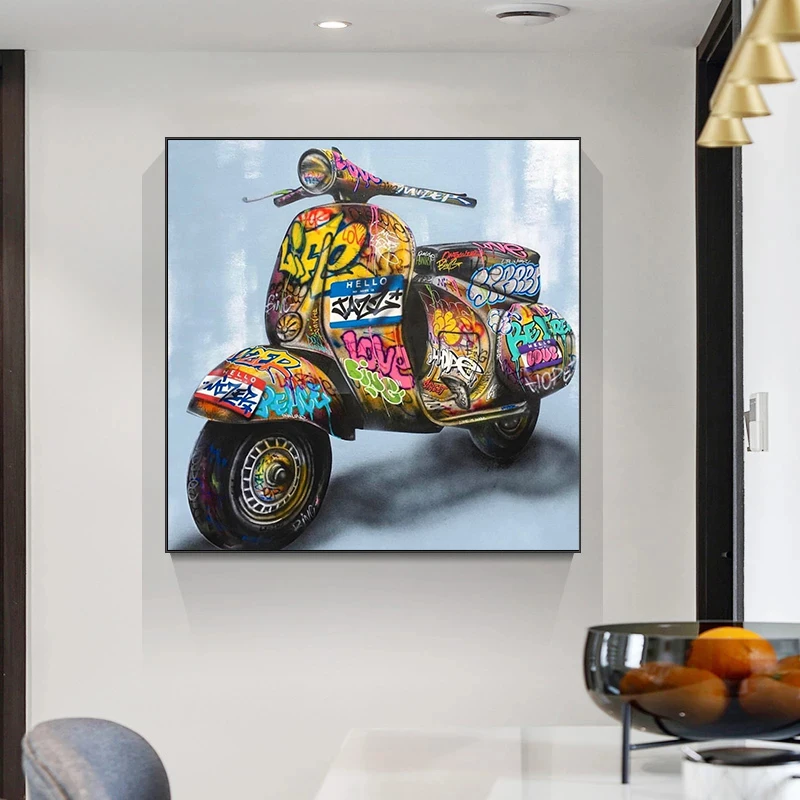 

Graffiti Art Canvas Painting Motorcycle Abstract Posters and Prints Wall Art Picture for Living Room Decor Home Wall Decoration