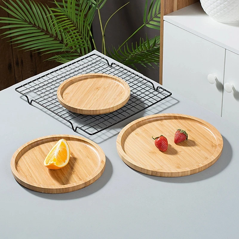 

Round Shape Bamboo Plate Fruit Dishes Saucer Dessert Dinner Bread Plate Food Storage Tea Tray