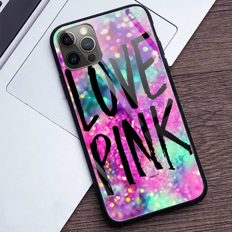 

Victoria Pinks Vs Brand Phone Case Tempered Glass For iPhone 12 Pro Max Mini 11 Pro XR XS MAX 8 X 7 6S 6 Plus SE 2020 case